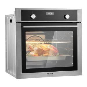 imageVEVOR Wall Oven 24 inch Electric Builtin Wall Oven with 9 Cooking Functions 268 CuFt Convection Wall Oven with Digital Timer Electric Single Wall Oven with Baking Rack and Tray for KitchenMechanical  Digital Display