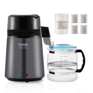 imageVEVOR Water Distiller 4L 105 Gallon Pure Water Purifier Filter for Home Countertop 750W Distilled Water Maker Stainless Steel Interior Distiller Water Making Machine to Make Clean Water BlackGrey