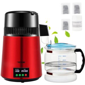 imageVEVOR Water Distiller 4L 105 Gallon Pure Water Purifier Filter for Home Countertop 750W Distilled Water Maker Stainless Steel Interior Distiller Water Making Machine to Make Clean Water BlackWineRed