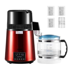 imageVEVOR Water Distiller 4L 11 Gallon Pure Water Purifier Filter for Home Table Countertop 1750W Distilled Maker with Glass Pot Stainless Steel Interior Drinking Machine to Make Clean Waters GreyWine Red