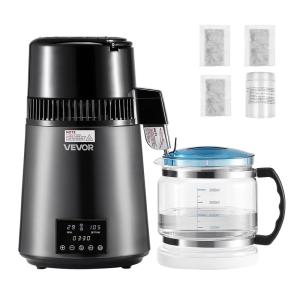 imageVEVOR Water Distiller 4L 11 Gallon Pure Water Purifier Filter for Home Table Countertop 1750W Distilled Maker with Glass Pot Stainless Steel Interior Drinking Machine to Make Clean Waters GreyGreyl