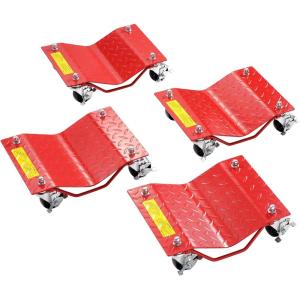 imageVEVOR Wheel Dolly 8000 lbs Capacity HeavyDuty Steel Car Mover Wheel Dolly Car Tire Stake Set with Brakes Vehicle Moving Cart Moving Cars Trucks Trailers Motorcycles and Boats Set of 4 Red
