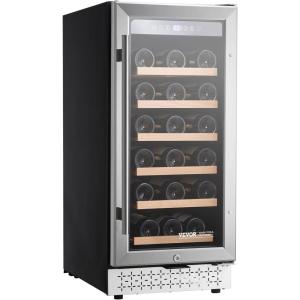 imageVEVOR Wine Cooler 28 Bottle Dual Zone Wine Fridge Mini Wine Cooler Refrigerator with Glass Door Adjustable Shelves Digital Temperature Control Builtin ampamp Freestanding Fridge for Home Office Bar32 Bottle