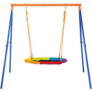 imageVEVOR Wooden Swing Set 10 in 1 Playground Sets for Backyards 2 Swings 6FT Slide Trapeze Bar Flat Step LadderLarge Upper Fort with Kitchen Toys Rock Wall Picnic Table Sandbox Scaling Ladder900D Fabric 1Seat