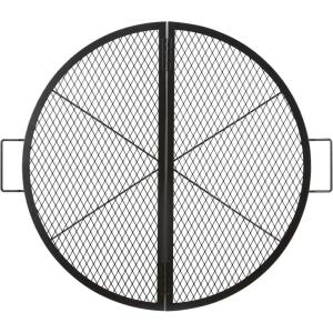 imageVEVOR XMarks Fire Pit Grill Grate Round Cooking Grate Heavy Duty Steel Campfire BBQ Grill Grid with Handle and Support X Wire Portable Camping Cookware for Outside Party ampamp Gathering 36 Inch Black36Foldable