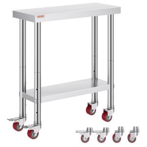 imageVevor Stainless Steel 900x600x800 mm Commercial Kitchen Prep ampamp Heavy Duty Metal Work Table with Adjustable Feet for Restaurant Home and Hotel  Industrial ampamp Scientific301234In