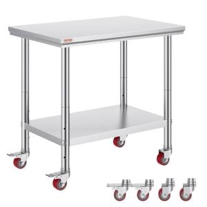 imageVevor Stainless Steel 900x600x800 mm Commercial Kitchen Prep ampamp Heavy Duty Metal Work Table with Adjustable Feet for Restaurant Home and Hotel  Industrial ampamp Scientific24 x 36 x 32 Inch