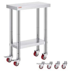 imageVevor Stainless Steel 900x600x800 mm Commercial Kitchen Prep ampamp Heavy Duty Metal Work Table with Adjustable Feet for Restaurant Home and Hotel  Industrial ampamp Scientific241234In