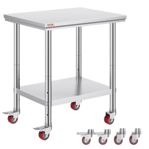 imageVevor Stainless Steel 900x600x800 mm Commercial Kitchen Prep ampamp Heavy Duty Metal Work Table with Adjustable Feet for Restaurant Home and Hotel  Industrial ampamp Scientific302433In