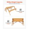 imageVEVOR 2in1 Transforming Interchangeable Picnic Table Outdoor Wooden Table and Bench Set Portable Foldable Bench with Umbrella Hole Patio Dining Furniture for Garden Backyard Porch Brown