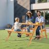 imageVEVOR 2in1 Transforming Interchangeable Picnic Table Outdoor Wooden Table and Bench Set Portable Foldable Bench with Umbrella Hole Patio Dining Furniture for Garden Backyard Porch Brown
