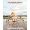 imageVEVOR 2in1 Transforming Interchangeable Picnic Table Outdoor Wooden Table and Bench Set Portable Foldable Bench with Umbrella Hole Patio Dining Furniture for Garden Backyard Porch Brown