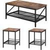imageVEVOR 3 Pieces Living Room Table Sets 413 in Industrial Coffee Table with 2 Square End Side Tables Easy Assembly Coffee and End Tables Sets with Metal Legs for Office Living Room ampamp ApartmentRectangular