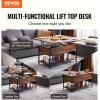 imageVEVOR 4in1 Lift Top Coffee Table with USBPower OutletLED Light MultiFunction Convertible Coffee Table with Storage and Hidden Compartment Converts to Dining Table for Living Room Home OfficeBrown