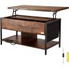 imageVEVOR 4in1 Lift Top Coffee Table with USBPower OutletLED Light MultiFunction Convertible Coffee Table with Storage and Hidden Compartment Converts to Dining Table for Living Room Home OfficeBrown