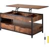 imageVEVOR 4in1 Lift Top Coffee Table with USBPower OutletLED Light MultiFunction Convertible Coffee Table with Storage and Hidden Compartment Converts to Dining Table for Living Room Home OfficeBrown With Drawers
