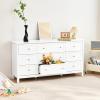 imageVEVOR 6 Drawer Dresser Wooden Chest of Drawers with Sliding and Antitip Device Retro Minimalist Dresser Chest Closet Storage TV Stand Organizer for Living Room Hallway Bedroom Entryway White591D x 157W x 311H 7 Drawers
