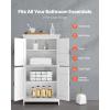imageVEVOR Bathroom Floor Cabinet 4Tier Wooden Storage Organizer with 2 Doors 2 Drawers and Adjustable Shelf Modern Home Furniture Freestanding Cupboard for KitchenLiving RoomEntryway Use White4 Doors