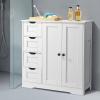 imageVEVOR Bathroom Floor Cabinet 4Tier Wooden Storage Organizer with 2 Doors 2 Drawers and Adjustable Shelf Modern Home Furniture Freestanding Cupboard for KitchenLiving RoomEntryway Use White2 Doors  4 Drawers