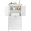 imageVEVOR Bathroom Floor Cabinet 4Tier Wooden Storage Organizer with 2 Doors 2 Drawers and Adjustable Shelf Modern Home Furniture Freestanding Cupboard for KitchenLiving RoomEntryway Use White2 Doors  2 Drawers