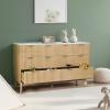 imageVEVOR Fluted 6 Drawer Dresser 54quot Wide Chest of Drawers with Faux Marble Top Modern Dresser TV Stand Wooden Closet Clothes Storage Organizer for Bedroom Living Room Hallway Entryway Natural Oak54D x 157W x 32H 6 Drawers