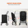imageVEVOR Folding Shopping Cart with Removable Waterproof Liner 210LBS Large Capacity Jumbo Grocery Cart with Dual Basket 360 Swivel Wheels Dense Metal Mesh Base Heavy Duty Utility Cart for ShoppingJUMBO