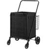 imageVEVOR Folding Shopping Cart with Removable Waterproof Liner 210LBS Large Capacity Jumbo Grocery Cart with Dual Basket 360 Swivel Wheels Dense Metal Mesh Base Heavy Duty Utility Cart for ShoppingJUMBO