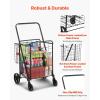 imageVEVOR Folding Shopping Cart with Removable Waterproof Liner 210LBS Large Capacity Jumbo Grocery Cart with Dual Basket 360 Swivel Wheels Dense Metal Mesh Base Heavy Duty Utility Cart for ShoppingLARGE