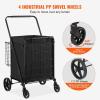 imageVEVOR Folding Shopping Cart with Removable Waterproof Liner 210LBS Large Capacity Jumbo Grocery Cart with Dual Basket 360 Swivel Wheels Dense Metal Mesh Base Heavy Duty Utility Cart for ShoppingJUMBO