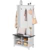 imageVEVOR Hall Tree Entryway Bench LED Coat Rack with Shoe Storage 59quot Wide Mudroom Bench with Storage and Seating Adjustable Shelves and 12 Hanging Hooks for Mudroom Entryway Hallway32 Width
