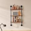 imageVEVOR Industrial Pipe Shelf 2 Tier 24x787in WallMount Floating Rustic Wood Shelves Bracket Display Bookshelf Storage Rack Sundries Holder for Kitchen Bedroom Bathroom Living Room Black3 Tier 24x787in