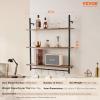 imageVEVOR Industrial Pipe Shelf 2 Tier 24x787in WallMount Floating Rustic Wood Shelves Bracket Display Bookshelf Storage Rack Sundries Holder for Kitchen Bedroom Bathroom Living Room Black3 Tier 32x984in