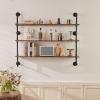 imageVEVOR Industrial Pipe Shelf 2 Tier 24x787in WallMount Floating Rustic Wood Shelves Bracket Display Bookshelf Storage Rack Sundries Holder for Kitchen Bedroom Bathroom Living Room Black3 Tier 48x984in