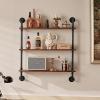 imageVEVOR Industrial Pipe Shelf 2 Tier 24x787in WallMount Floating Rustic Wood Shelves Bracket Display Bookshelf Storage Rack Sundries Holder for Kitchen Bedroom Bathroom Living Room Black3 Tier 32x787in