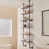 imageVEVOR Industrial Pipe Shelf 2 Tier 24x787in WallMount Floating Rustic Wood Shelves Bracket Display Bookshelf Storage Rack Sundries Holder for Kitchen Bedroom Bathroom Living Room Black6 Tier 24x984in