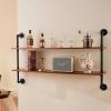 imageVEVOR Industrial Pipe Shelf 2 Tier 24x787in WallMount Floating Rustic Wood Shelves Bracket Display Bookshelf Storage Rack Sundries Holder for Kitchen Bedroom Bathroom Living Room Black2 Tier 48x 984in