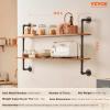 imageVEVOR Industrial Pipe Shelf 2 Tier 24x787in WallMount Floating Rustic Wood Shelves Bracket Display Bookshelf Storage Rack Sundries Holder for Kitchen Bedroom Bathroom Living Room Black2 Tier 48x 984in
