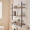 imageVEVOR Industrial Pipe Shelf 2 Tier 24x787in WallMount Floating Rustic Wood Shelves Bracket Display Bookshelf Storage Rack Sundries Holder for Kitchen Bedroom Bathroom Living Room Black3 Tier 32x984in