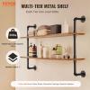 imageVEVOR Industrial Pipe Shelf 2 Tier 24x787in WallMount Floating Rustic Wood Shelves Bracket Display Bookshelf Storage Rack Sundries Holder for Kitchen Bedroom Bathroom Living Room Black2 Tier 48x 984in