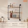 imageVEVOR Industrial Pipe Shelf 2 Tier 24x787in WallMount Floating Rustic Wood Shelves Bracket Display Bookshelf Storage Rack Sundries Holder for Kitchen Bedroom Bathroom Living Room Black3 Tier 32x787in
