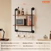 imageVEVOR Industrial Pipe Shelf 2 Tier 24x787in WallMount Floating Rustic Wood Shelves Bracket Display Bookshelf Storage Rack Sundries Holder for Kitchen Bedroom Bathroom Living Room Black2 Tier 24x787in