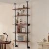 imageVEVOR Industrial Pipe Shelf 2 Tier 24x787in WallMount Floating Rustic Wood Shelves Bracket Display Bookshelf Storage Rack Sundries Holder for Kitchen Bedroom Bathroom Living Room Black5 Tier 24x984in
