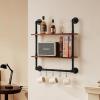 imageVEVOR Industrial Pipe Shelf 2 Tier 24x787in WallMount Floating Rustic Wood Shelves Bracket Display Bookshelf Storage Rack Sundries Holder for Kitchen Bedroom Bathroom Living Room Black2 Tier 24x787in