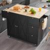 imageVEVOR Kitchen Island Cart 32quot Mobile Carts with Storage Cabinet Rolling Table with Power Outlet Spice Rack Towel Bar Adjustable Shelf Drawer Dining Living Room Portable Islands on Wheels White453 W Drop Leaf Black