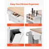 imageVEVOR Kitchen Island Cart 32quot Mobile Carts with Storage Cabinet Rolling Table with Power Outlet Spice Rack Towel Bar Adjustable Shelf Drawer Dining Living Room Portable Islands on Wheels White6024D x 2756W x 3543H