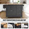 imageVEVOR Kitchen Island Cart 32quot Mobile Carts with Storage Cabinet Rolling Table with Power Outlet Spice Rack Towel Bar Adjustable Shelf Drawer Dining Living Room Portable Islands on Wheels White453 W Drop Leaf Black