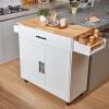 imageVEVOR Kitchen Island Cart 32quot Mobile Carts with Storage Cabinet Rolling Table with Power Outlet Spice Rack Towel Bar Adjustable Shelf Drawer Dining Living Room Portable Islands on Wheels White354 W Drop Leaf