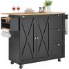 imageVEVOR Kitchen Island Cart 32quot Mobile Carts with Storage Cabinet Rolling Table with Power Outlet Spice Rack Towel Bar Adjustable Shelf Drawer Dining Living Room Portable Islands on Wheels White453 W Drop Leaf Black
