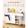 imageVEVOR Kitchen Island Cart 32quot Mobile Carts with Storage Cabinet Rolling Table with Power Outlet Spice Rack Towel Bar Adjustable Shelf Drawer Dining Living Room Portable Islands on Wheels White6024D x 2756W x 3543H