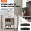 imageVEVOR Kitchen Island Cart 32quot Mobile Carts with Storage Cabinet Rolling Table with Power Outlet Spice Rack Towel Bar Adjustable Shelf Drawer Dining Living Room Portable Islands on Wheels White32x15